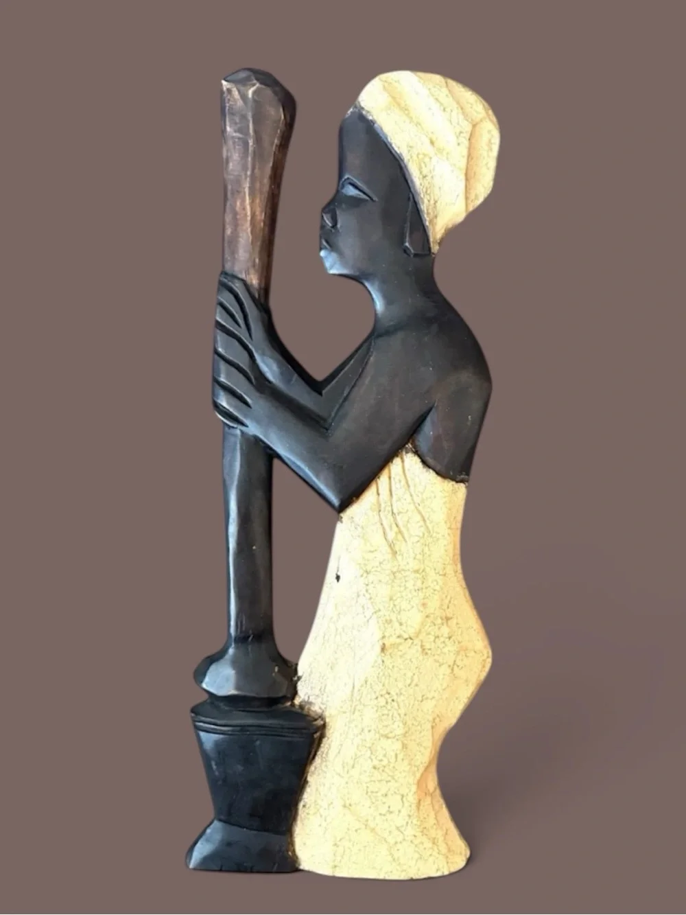 Hand Carved African Woman Mortar Pestle Wall hanging Plaque  Ghana Folk Art 19”